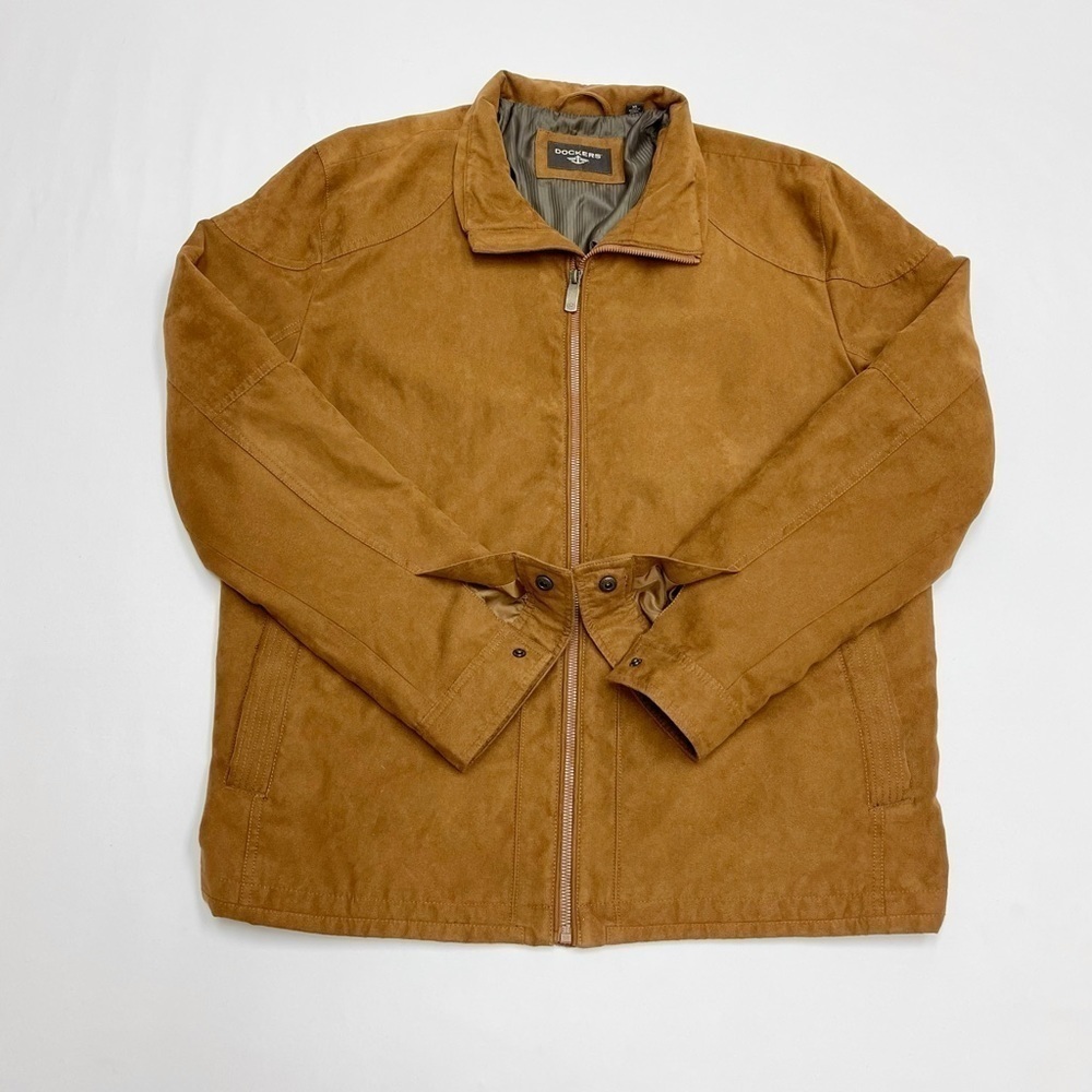 SOLD 🔴 Dockers zip up light jacket cognac tan brown suede like size XL - Picture 13 of 15